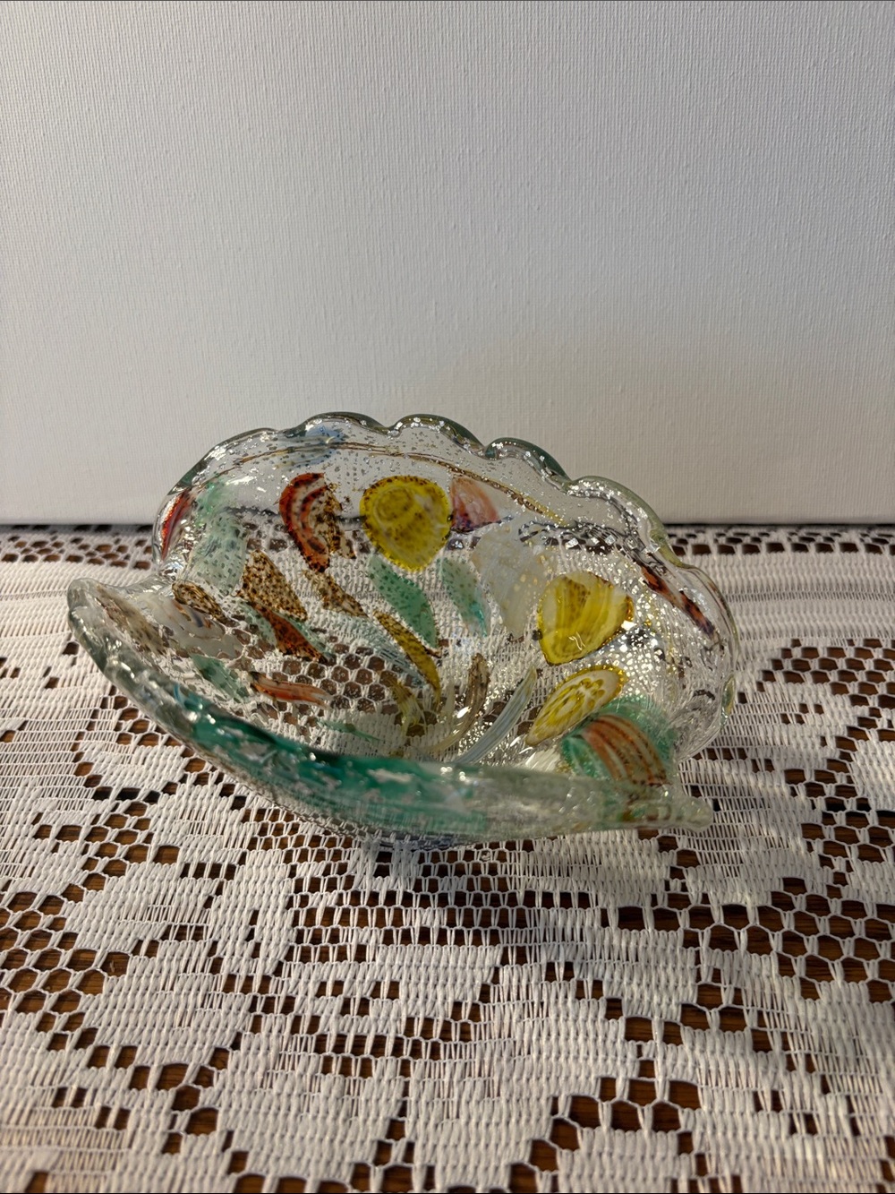 Murano Clear Tutti Frutti Byzantine Silver Flake Art Glass Bowl